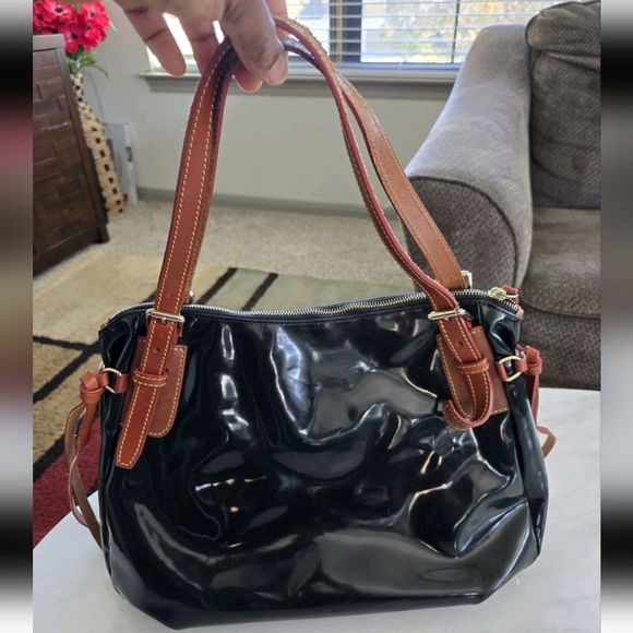 VTG Dooney & Bourke Satchel Handbag Patent Leather Black Nina Large Y2k - Picture 9 of 14
